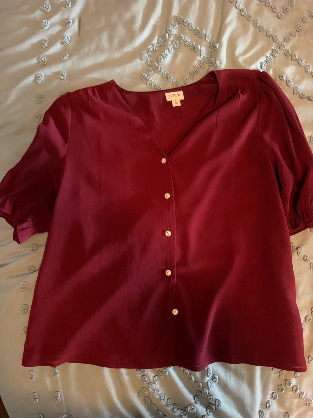 J. Crew Women's Button-Front Short Sleeve Top in Burgundy